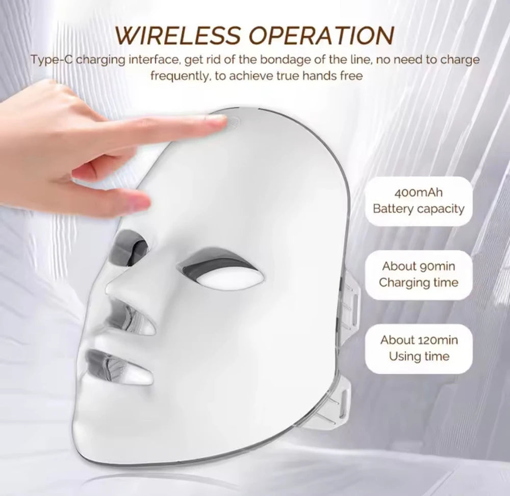 Rechargeable 7-Color LED Facial Mask – Photon Beauty Mask. Bring your skincare routine home with this rechargeable 7-color LED facial mask. Designed for convenient at-home beauty routines with multiple light colors and a comfortable, hands-free design.